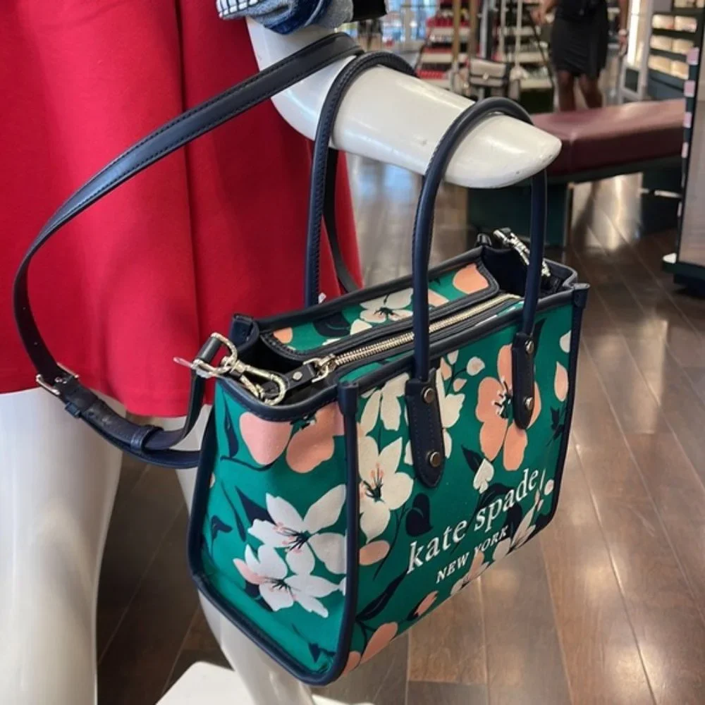Kate Spade Small Tote Crossbody Bag Lily Blooms Green Multi - Picture 14 of 16